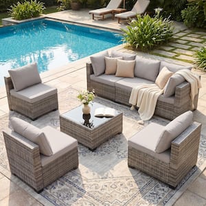 7Piece JUSKYS Wicker Outdoor Sectional Patio Conversation Set