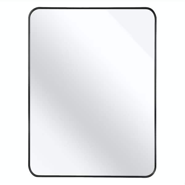 ANGELES HOME 30 in. W x 40 in. H Metal Rectangle Framed Wall Bathroom Vanity Mirror in Black