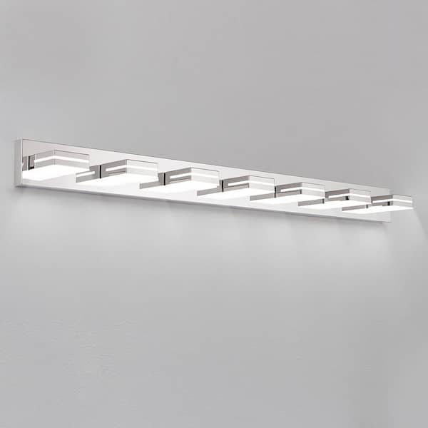 47.2 in. 6-Light Chrome LED Vanity Light Wall Sconce with Square Shade, Sleek Minimalist Design