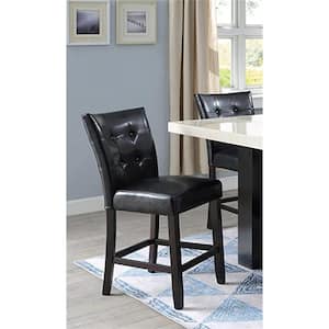 Dark Brown Solid Wood and Black Faux Leather High Chair (Set of 2)