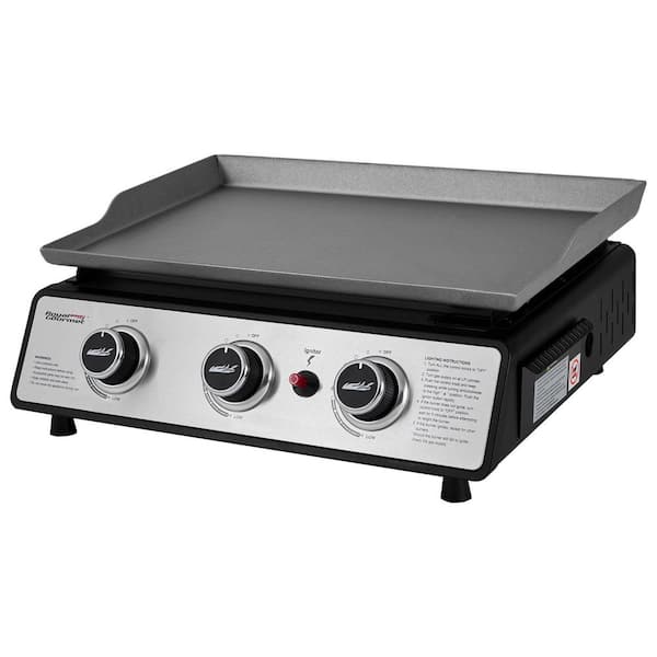 24 in. 3-Burner Portable Table Top Propane Gas Grill Griddle in Black