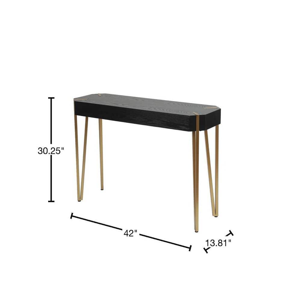 Modern Black Wood and Gold Metal 45'' Console Table with Storage