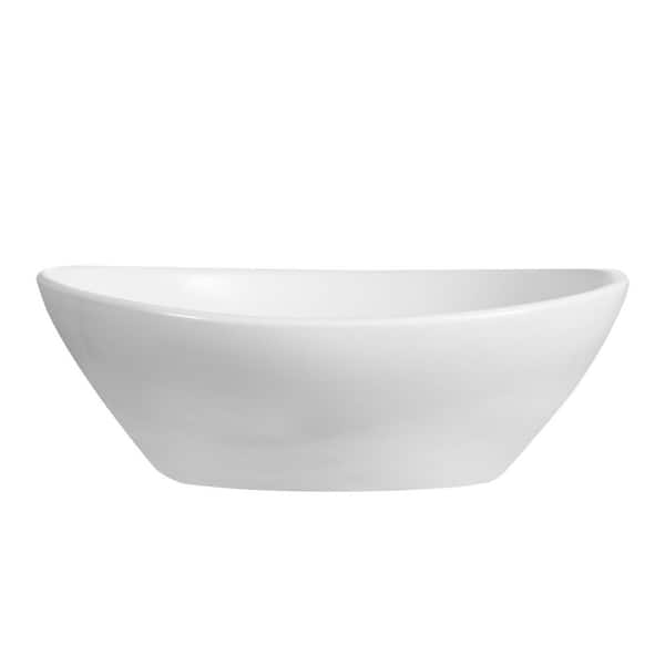 16 in. L x 13 in. W White Oval Bathroom Ceramic Vessel Sink Art Basin Not Included Faucet