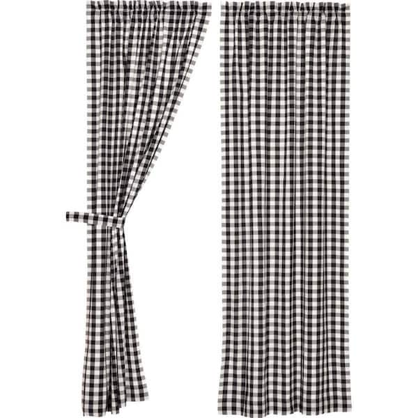 VHC BRANDS Annie Buffalo Check Black White 40 in. W x 84 in. L Cotton Light Filtering Rod Pocket Farmhouse Window Curtain Pair