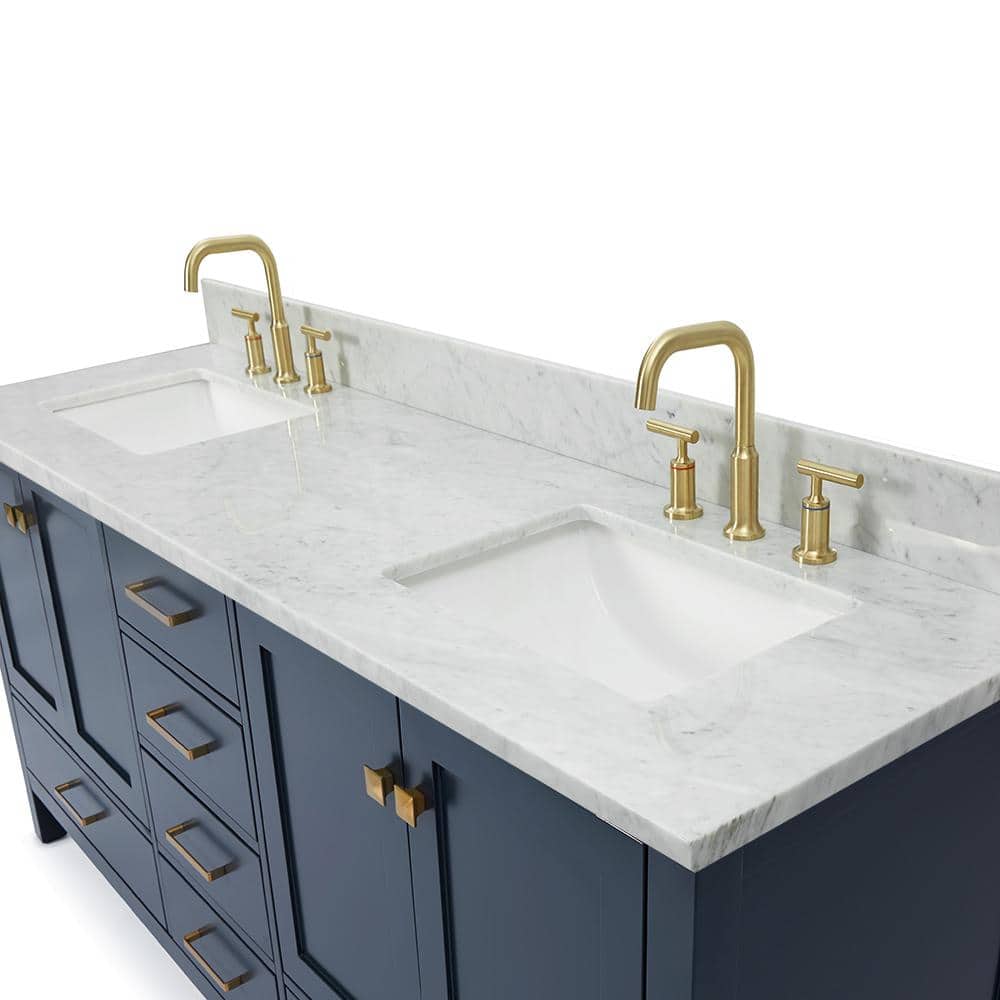 Midnight Blue Double Sink Vanity with White Marble Top