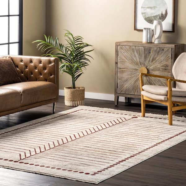 Lisa Global Inspired Fringe Beige 5 ft. x 8 ft. Area Rug
