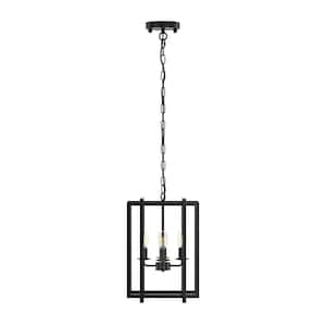 11 in. 4-Light Industrial Black Lantern Rectangle Chandelier Vintage Farmhouse Pendant Hanging Lighting