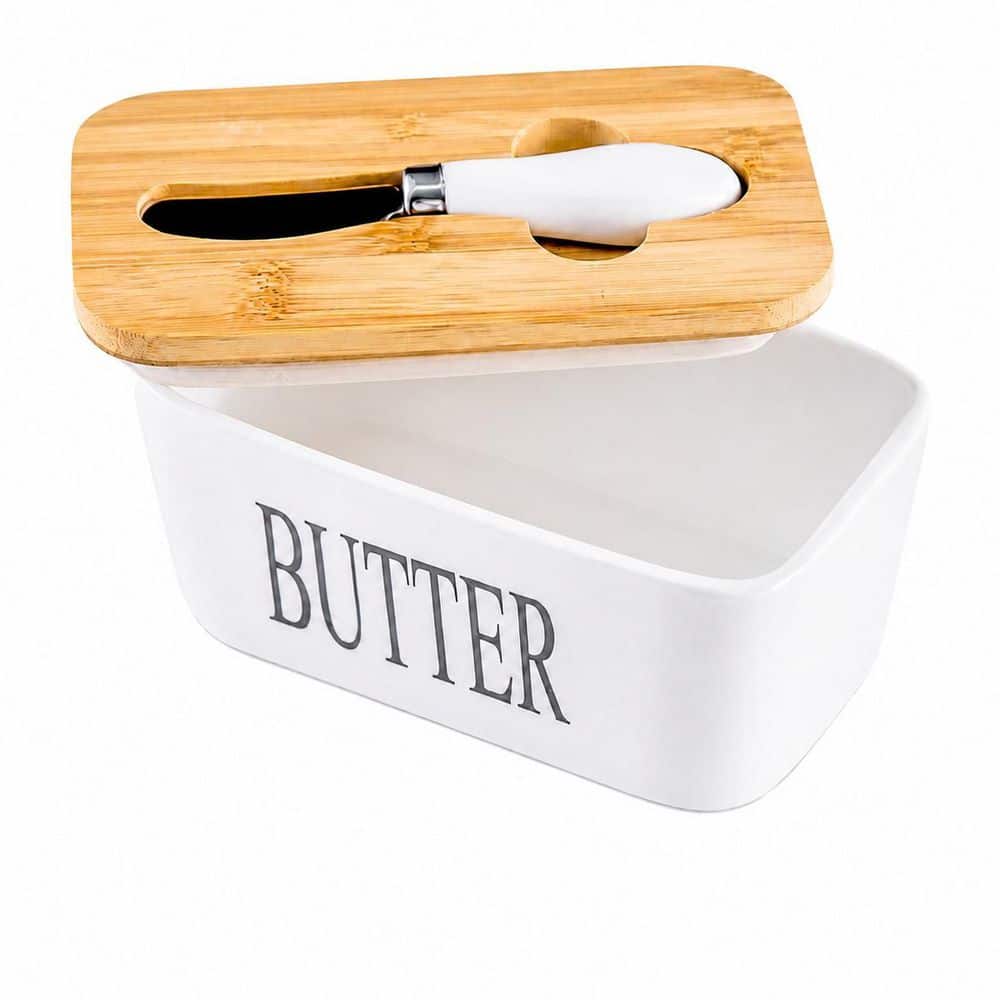 White Porcelain Butter Dish with Airtight Lid, Stainless Steel Knife and Sealing Ring, 20 oz Capacity price history on PriceWatchPro