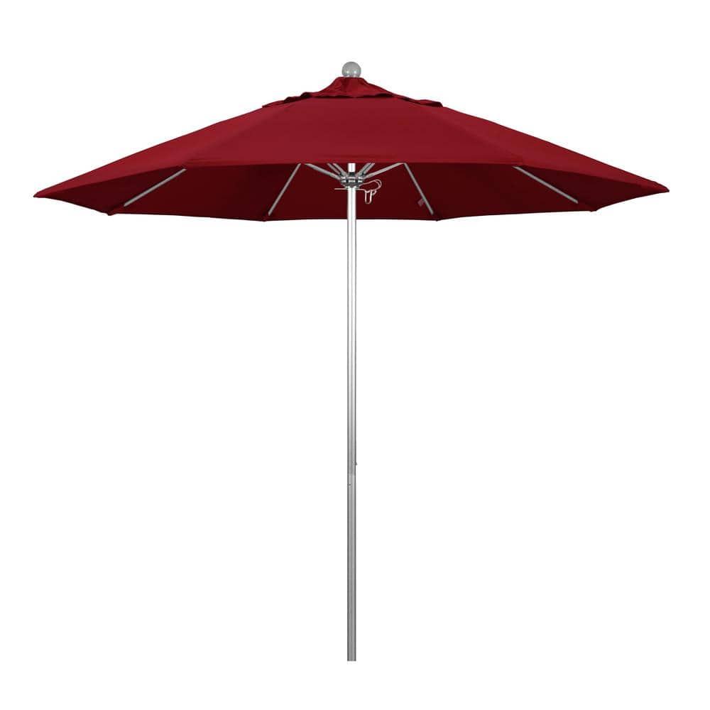 California Umbrella 9 ft. Silver Aluminum Commercial Market Patio Umbrella with Fiberglass Ribs