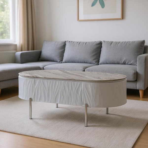 47.00 in. Gray Oval MDF Coffee Table