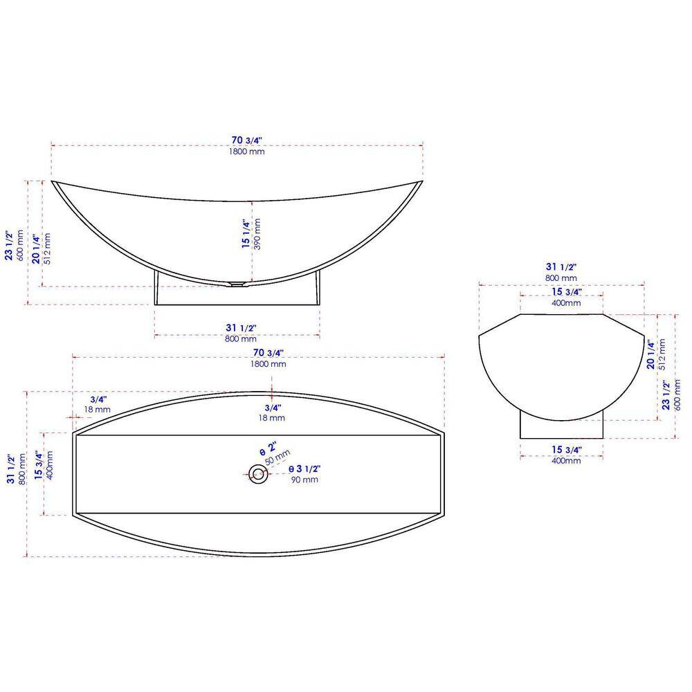71" Black Matte Solid Surface Freestanding Hammock Bathtub