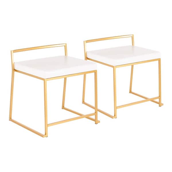 Lumisource Fuji Stackable Dining Chair in Gold Metal and White Faux Leather (Set of 2)