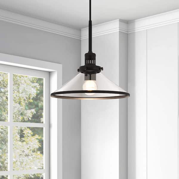 Milo 1-Light Blackened Bronze and Glass Pendant