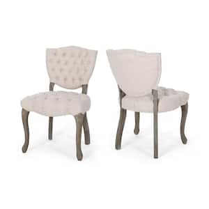 Crosswind Beige and Brown Fabric Tufted Dining Chair (Set of 2)