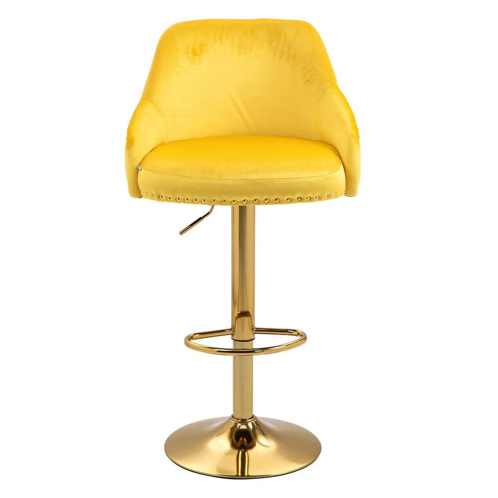 HOMEFUN 45 in. Mustard Yellow Modern Swivel Metal Frame Adjustable Hight Cushioned Bar Stool