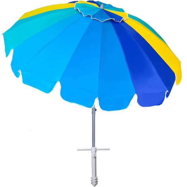 MOEPISY Umbrella diameter 7.5 ft. fiberglass Beach UPF 50+ Patio Umbrella 96in tall Blue