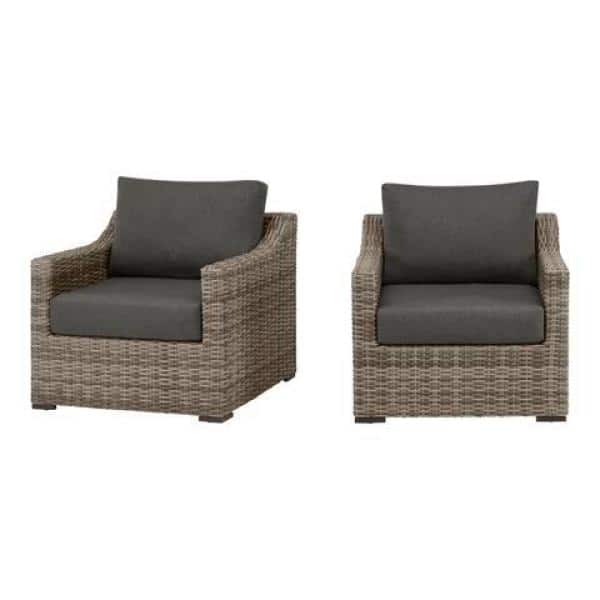 Home Decorators Collection Kingsbrook Commercial Aluminum Wicker Outdoor Lounge Chair with Removable Gray Cushions (2-Pack)
