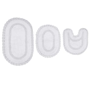 Hampton Crochet Reversible 100% Cotton Bath Rug, 3-Pcs Set with Contour, White