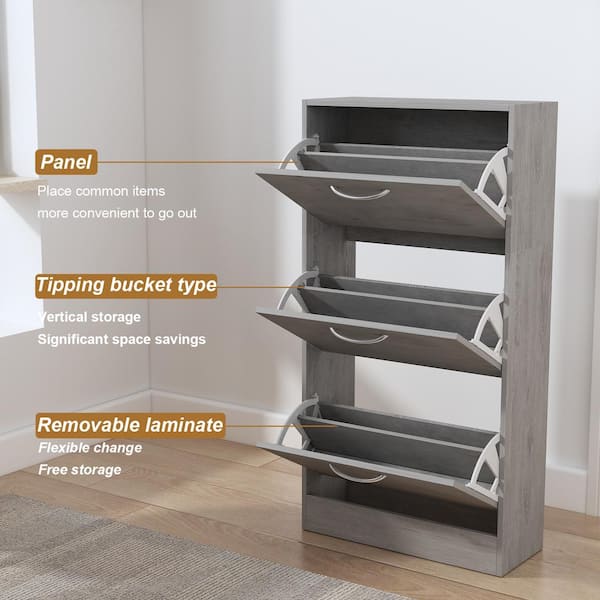 FUFU&GAGA 45.5-in H 3 Tier 14 Pair Black Composite Shoe Cabinet in the Shoe  Storage department at