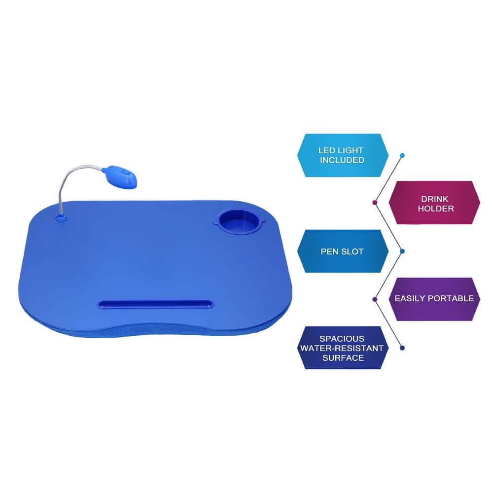 Blue Plastic Laptop Lap Desk with LED Light and Cushion