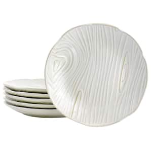 Martha Stewart 6-Piece Wood Patterned Dessert Plate Set in off White