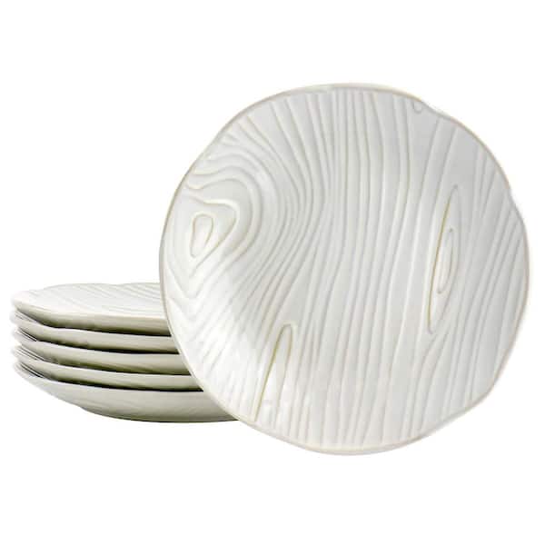 Gibson Martha Stewart 6-Piece Wood Patterned Dessert Plate Set in off White