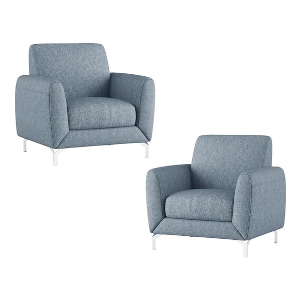 EVERGLADE HOME Nico Blue Textured Upholstery Accent Chair (Set of 2)