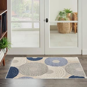 Aloha Blue/Grey 3 ft. x 4 ft. Medallion Contemporary Indoor/Outdoor Kitchen Area Rug