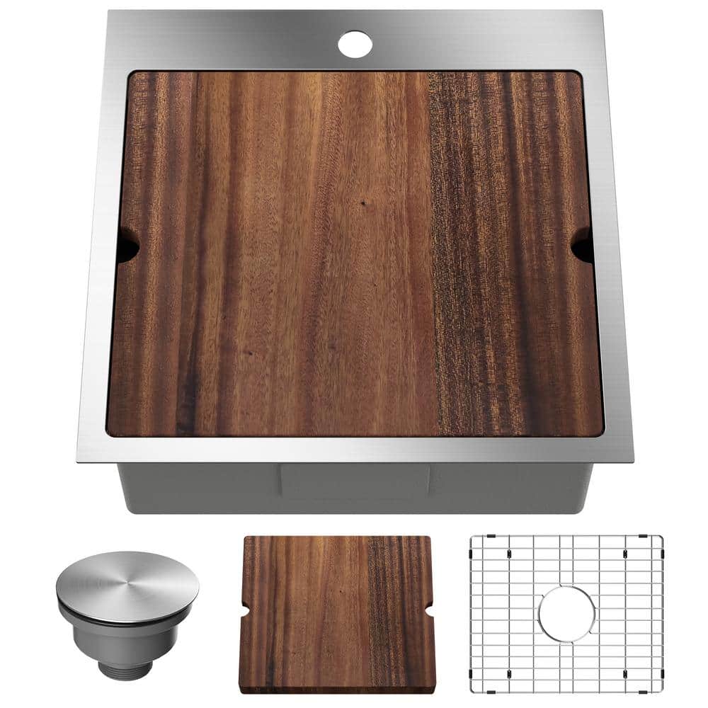 20 in. Drop-in/Undermount Single Bowl Chrome Stainless Steel Kitchen Sink w