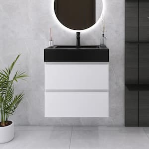24 in. W x 18 in. D x 25 in. H Single Sink Wall Mounted Bath Vanity in White with Black Quartz Sand Top