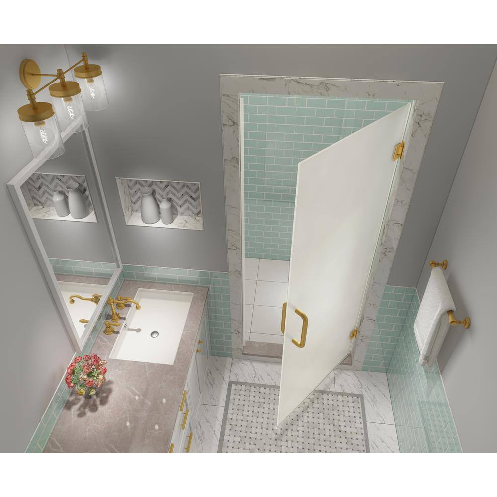 Kinkade XL 80" Frameless Shower Door with Frosted Glass and Brushed Gold Finish