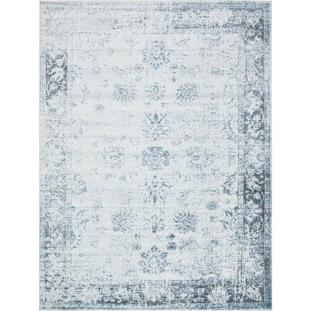 Light Blue Rectangular Synthetic Stain-Resistant Area Rug