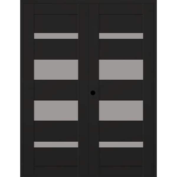 Belldinni Mirella 72 in. x 80 in. Right Active 4-Lite Frosted Glass Black Matte Composite Double Prehung Interior Door