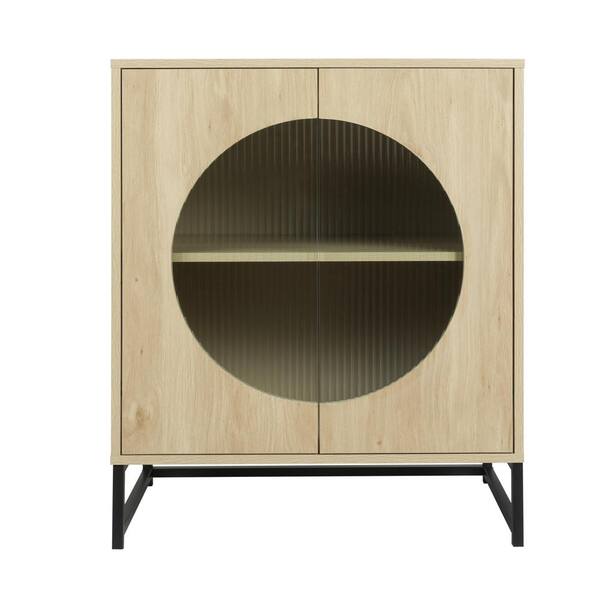 Tileon Natural Storage Cabinet with Glass Door, Sideboard Buffet Cabinet for Kitchen