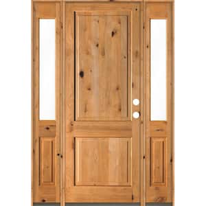 70 in. x 96 in. Rustic Knotty Alder Square clear stain Wood Left Hand Inswing Single Prehung Front Door/Half Sidelites