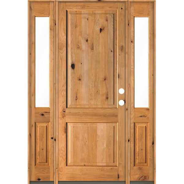Krosswood Doors 70 in. x 96 in. Rustic Knotty Alder Square clear stain Wood Left Hand Inswing Single Prehung Front Door/Half Sidelites