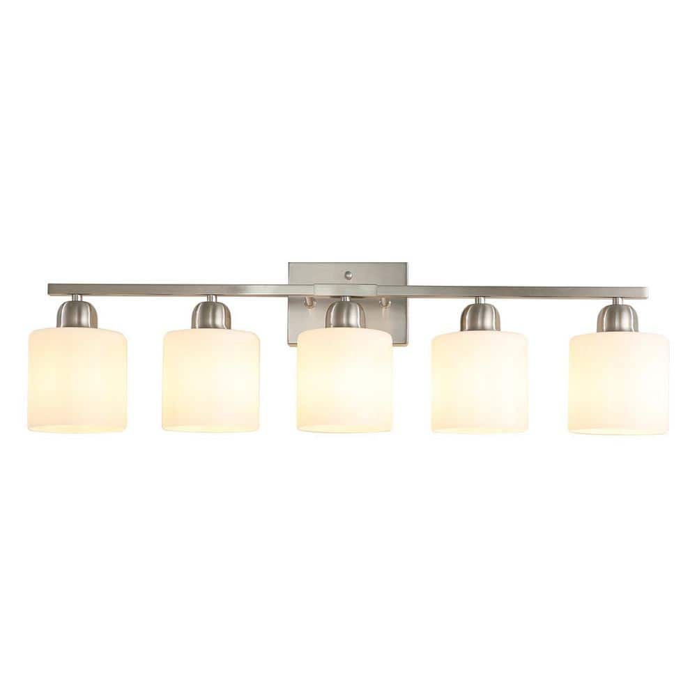 31.5 in. 5-Light Modern Chrome Bathroom Vanity Wall Light with Frosted Glass Shades price history on PriceWatchPro