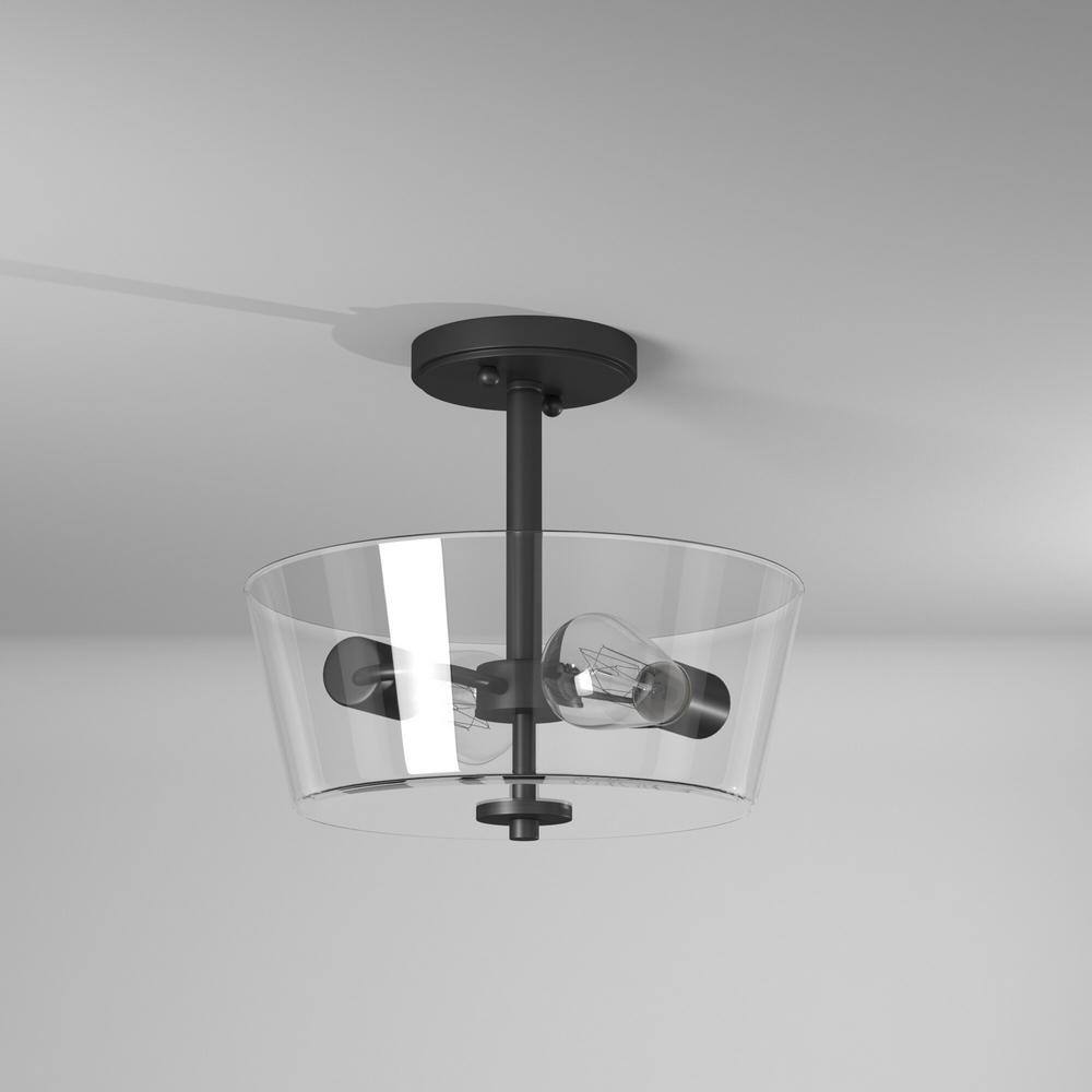 Westin Matte Black 10" Globe Semi-Flush Mount with Clear Glass Shade
