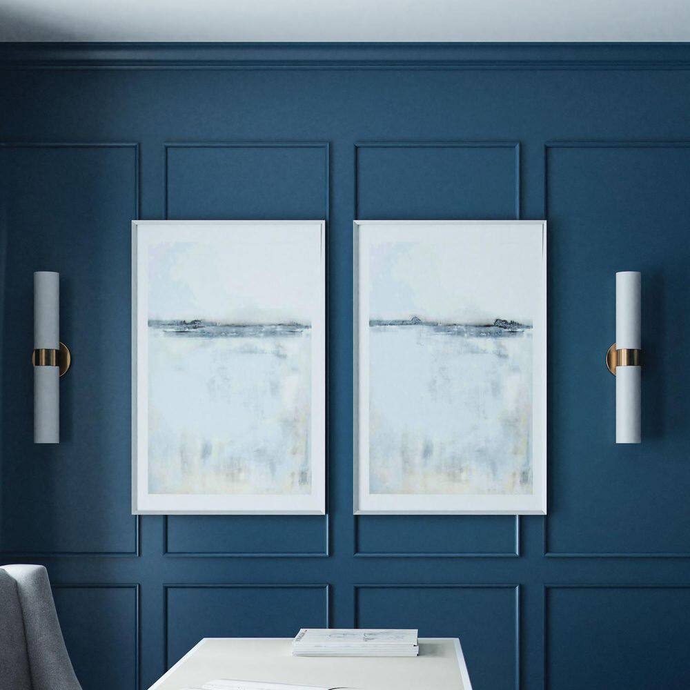 Aged Brass and White Glass Dual Cylinder Wall Sconce