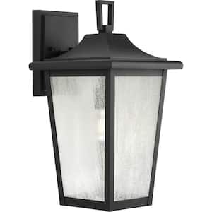 Padgett 1-Light Textured Black Hardwired Outdoor Wall Lantern Sconce with Clear Seeded Glass Shade