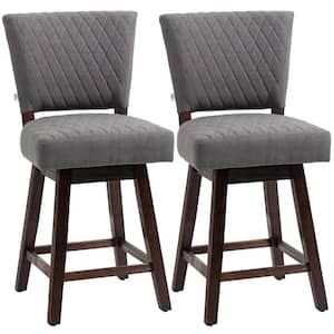 40.25 in. Dark Grey Counter Height Rubber Wood Frame 26.5" Bar Stools with Footrests (Set of 2)