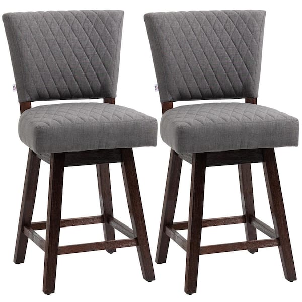 HOMCOM 40.25 in. Dark Grey Counter Height Rubber Wood Frame 26.5" Bar Stools with Footrests (Set of 2)
