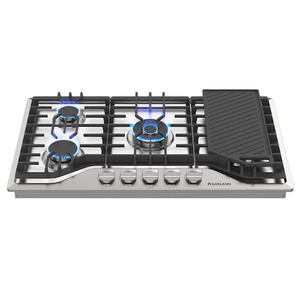36 in. Recessed Gas Cooktop in Stainless Steel with 5-Burners and Griddle