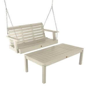 Weatherly Whitewash 4 ft. Plastic Porch Swing and Coffee Table