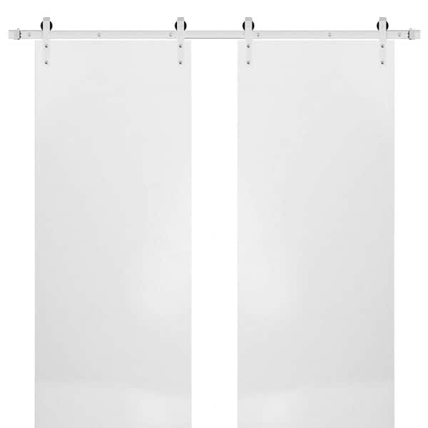 Sartodoors 0010 48 in. x 80 in. Flush White Finished Wood Sliding Barn Door with Hardware Kit Stailess