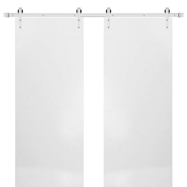 Sartodoors 0010 64 in. x 96 in. Flush White Finished Wood Sliding Barn Door with Hardware Kit Stailess