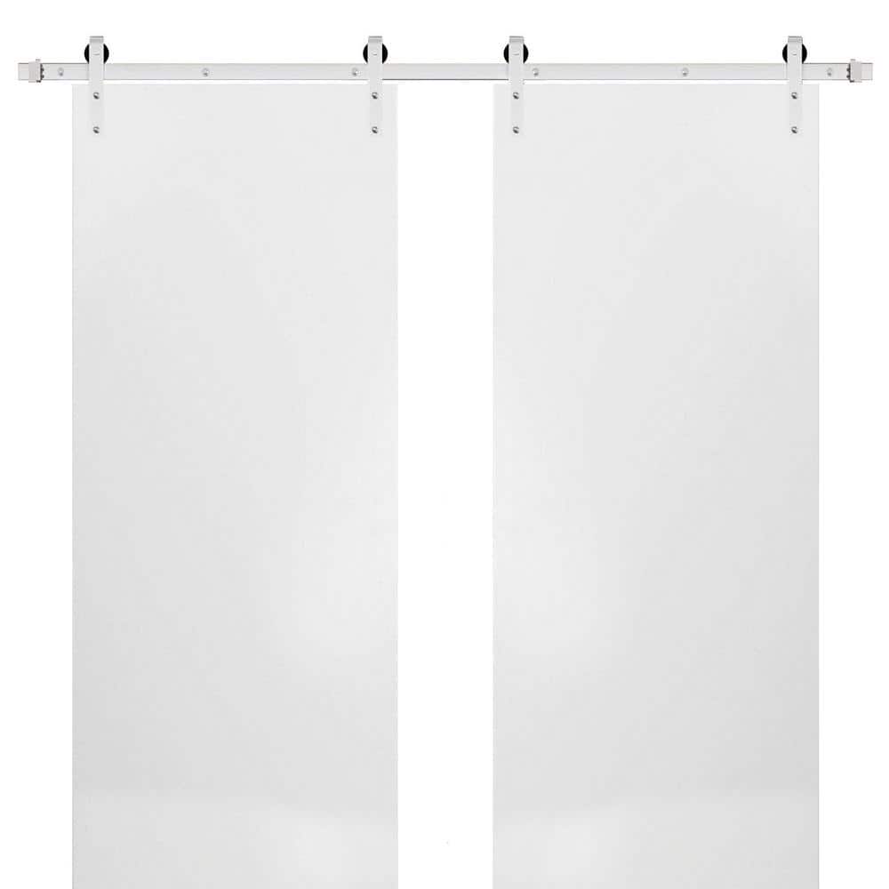 Assemble Required 0010 84 in. x 84 in. Flush White Finished Wood Sliding Barn Door with Hardware Kit Stailess price history on PriceWatchPro
