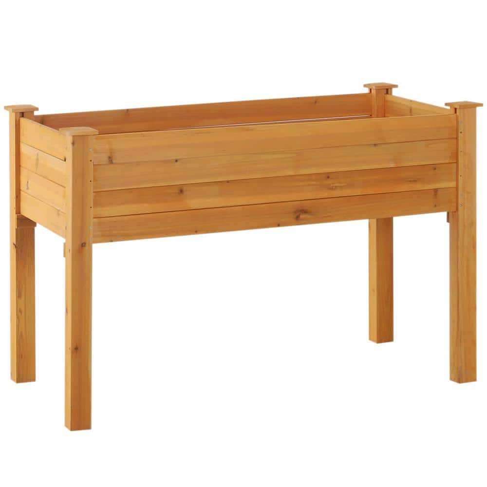 Outsunny Natural Wooden Raised Garden Bed Planter Box with 3 Water
