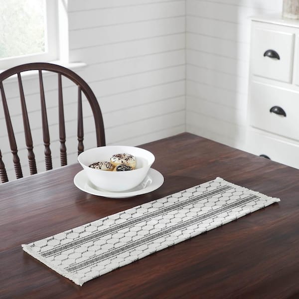 VHC Brands Down Home 8 in. W x 24 in. L Black White Chicken Wire Cotton Table Runner