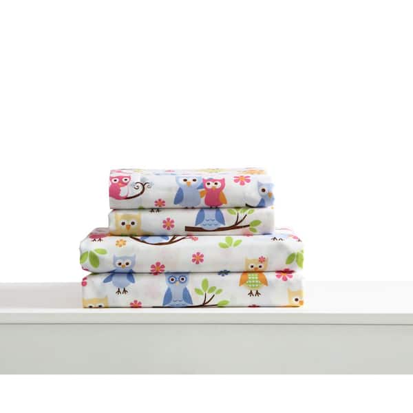 Kute Kids 3-Piece Owls Geometric Microfiber Twin Sheet Set